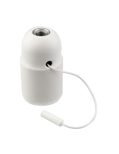 Portalamparas roscado liso con tirador e27 blanco