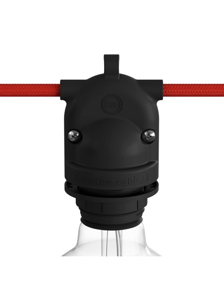 Portalámparas e27 con gel para exterior doble salida ip65 negro