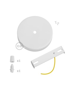 Kit florón metal ø120 x 25 mm, agujero central de 10 mm, con prensaestopa plástico, blanco mate