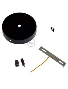 Kit florón metal ø120 x 25 mm, agujero central de 10 mm, con prensaestopa plástico, negro mate