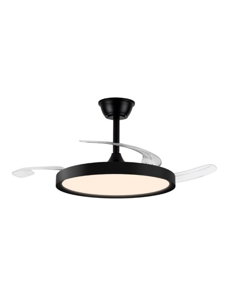 Ventilador de techo led 3cct aspas retráctiles polaris 43 w 4430 lm negro, aspas ø106 cm, plafón ø48,5 cm, altura 32 - 42 cm