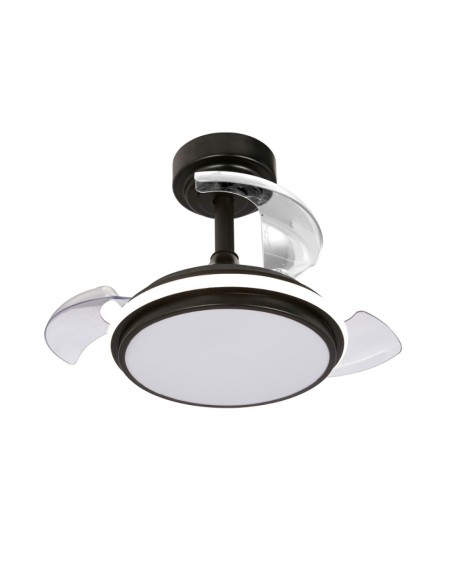 Ventilador de techo led 3cct aspas retráctiles antila mini xs 35 w 3000 lm negro, aspas ø55 cm, plafón ø32 cm, altura 38 - 4 ...