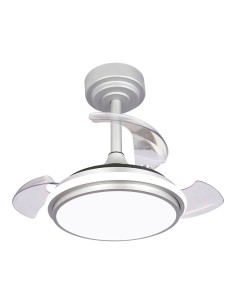 Ventilador de techo led 3cct aspas retráctiles antila mini xs 35 w 3000 lm plata, aspas ø55 cm, plafón ø32 cm, altura 38 - 4 ...