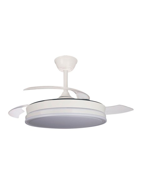 Ventilador de techo led 3cct aspas retráctiles supereco 45 w 4400 lm blanco, ø106 cm, plafón ø48,5 cm, altura 32 - 42 cm