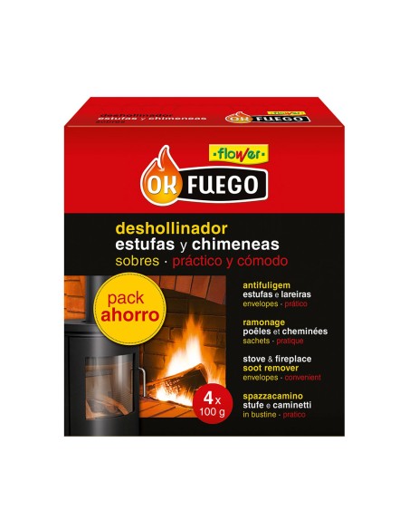 Okfuego deshollinador en sobres para estufas y chimeneas 4 uds x 100 g