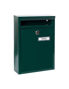 Buzón individual exterior, pequeño, zaguán, acero, verde, 22 x 8 x 32 cm