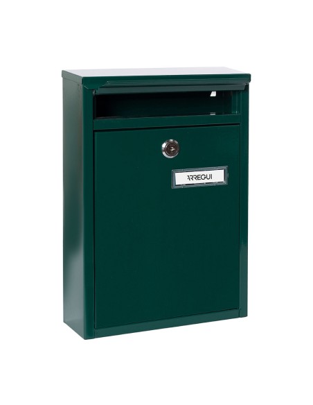 Buzón individual exterior, pequeño, zaguán, acero, verde, 22 x 8 x 32 cm