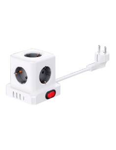 Base aérea 5 tomas schuko 2p+t con interruptor 16 a 3680 w 250 v~+ 4 usb 3,1a (3 a+1 c), cable de 1,5 m, blanca