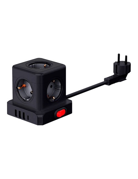 Base aérea 5 tomas schuko 2p+t con interruptor 16 a 3680 w 250 v~+ 4 usb 3,1a (3 a+1 c), cable de 1,5 m, negra