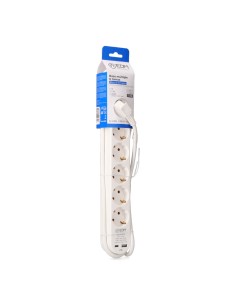 Base múltiple 6 tomas schuko, interruptor, 2 usb a + c, 1,5m de cable h05vv-f, 3g1,5 mm, 16a 250v~, blanca