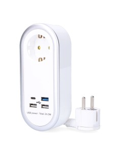 Base aérea 1 toma 2p+t schuko, 4 usb (3 x a + 1 x c), 1,5 m de cable h05vv-f 3g1,5 mm, 16a 250v~, blanca