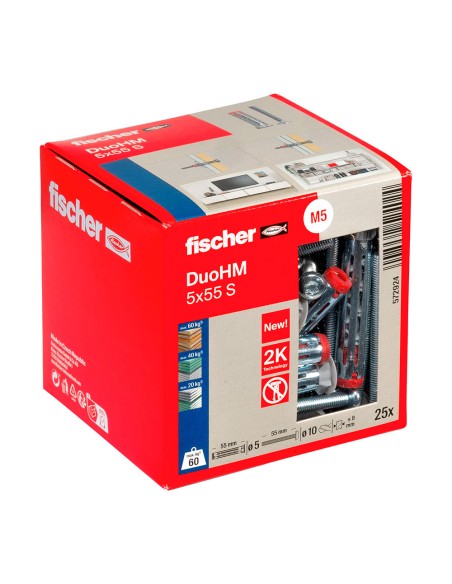 Tacos duo hm ø5 x 55 mm + tornillos ø10 x 55 mm, caja 25 uds