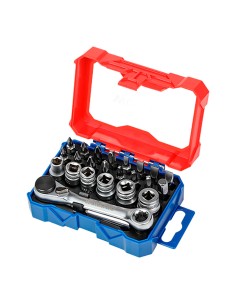 Mini carraca, juego 24 puntas y vasos de 1/4"