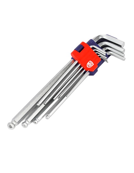 Llaves allen cr-v de brazo largo con punta esférica, juego 9 piezas, (métrico)