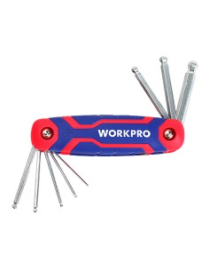 Llaves allen cr-v plegables con punta esférica, juego 8 piezas, (métrico)