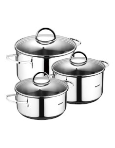 Batería 6 piezas de acero inoxidable para inducción cazuela con tapa ø16 cm / cazuela con tapa ø18 cm / cazuela con tapa ø20 ...