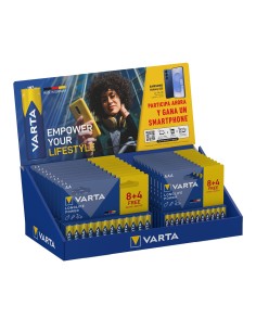 Expositor cartón sobremesa varta longlife power, 21 blisters 8+4, 12 aaa + 9 aa