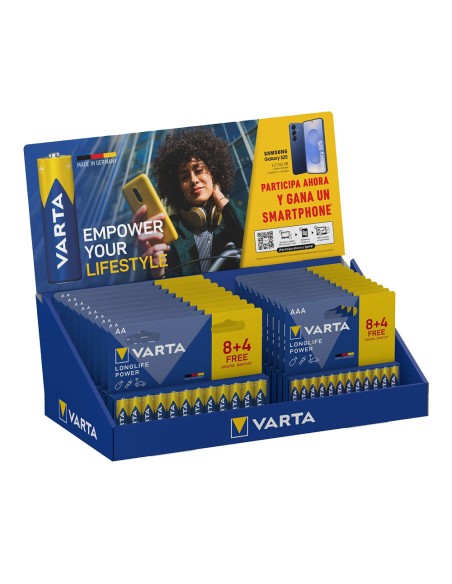 Expositor cartón sobremesa varta longlife power, 21 blisters 8+4, 12 aaa + 9 aa