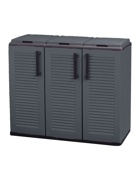 Armario bajo línea eco easy con reciclaje selectivo de 3 tapas, polipropileno, gris oscuro, 102 x 37 x 84 cm