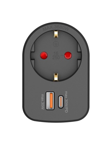 Adaptador combi 30 w usb a + c + 1 toma schuko, 16 a 250 v~, negro