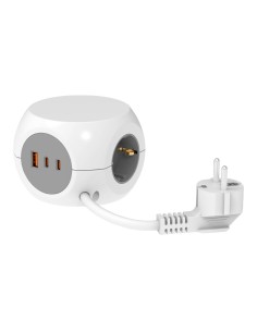Base múltiple combiball con 3 tomas schuko 16 a + 1 usb a + 2 usb c, 30 w, blanca