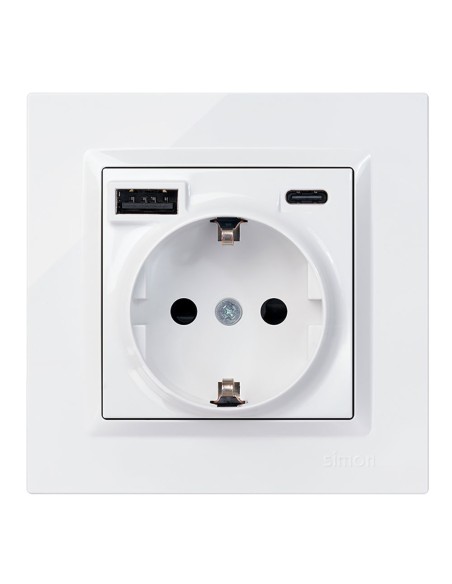 Base enchufe schuko + usb a + c 10,5 w 16 a 250 v~, simon 10, blanco