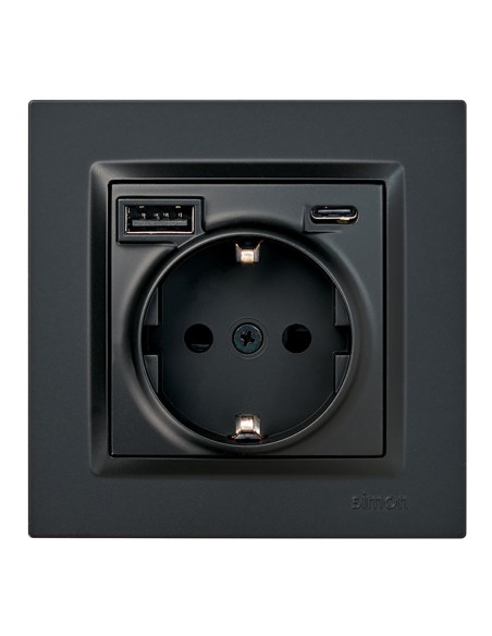 Base enchufe schuko + usb a + c 10,5 w 16 a 250 v~, simon 10, negro
