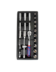 Juego carraca y vasos 3/8 pulg, 23 piezas, (métrico)