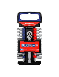 Juego de carraca y vasos 3/8 pulg, 19 piezas, (métrico-sae)