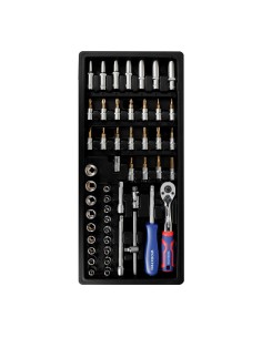 Carraca ¼ pulg, vasos y puntas, juego 50 piezas