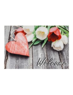 Felpudo de interior deco print 100% poliamida, 40 x 60 cm, flores corazón welcome
