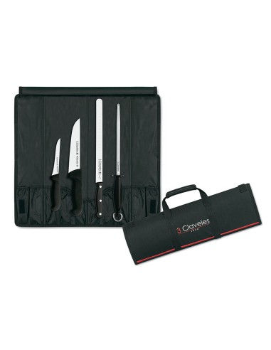 Estuche profesional para cortar jamón con 3 cuchillos + chaira