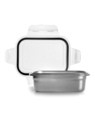 Fiambrera rectangular de acero inoxidable con tapa hermética de plástico 1600 ml