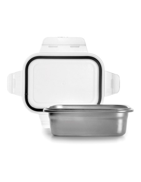 Fiambrera rectangular de acero inoxidable con tapa hermética de plástico 1600 ml