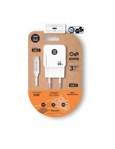 Cargador rápido gan 20 w + cable usb-c blanco