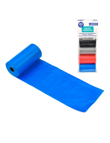 Rollo de 20 bolsas higiénicas colores surtidos 32 x 22 cm, 4 uds
