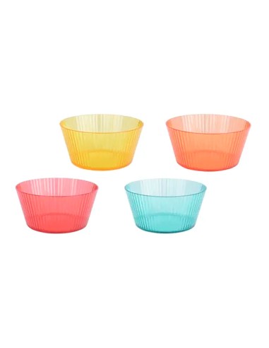 Cuenco reutilizable de rayas en relieve ø15 x 7 cm, de colores surtidos, 4 uds