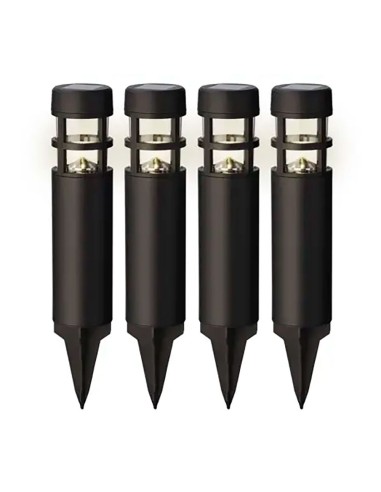 Estaca solar negra 1 led, 3 im, función fija, set de 4 uds