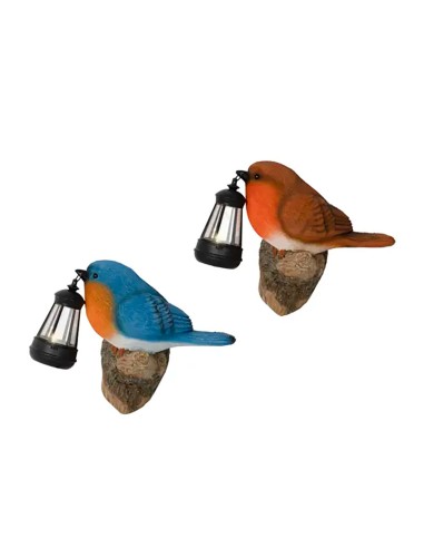 Pájaro solar de poliresina, luz blanca cálida, 2 colores surtidos
