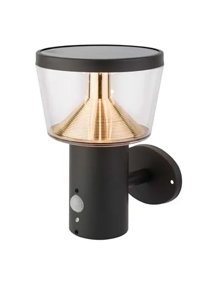 Aplique solar de pared con sensor de movimiento, luz fija 40 leds, 600 im, negro, ø16 x 17 x 23 cm