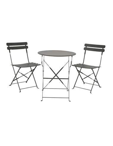 Set jardín mesa y 2 sillas plegables helsingborg de acero gris
