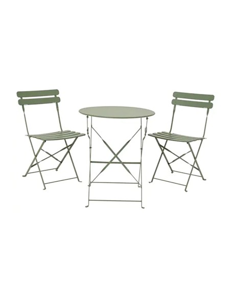 Set jardín mesa y 2 sillas plegables helsingborg de acero verde