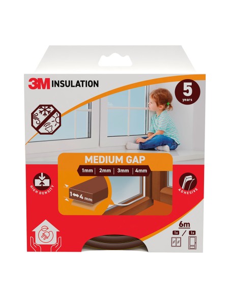 Burlete de aislamiento clásico para huecos medianos de 1 - 4 mm, marrón, 6 m