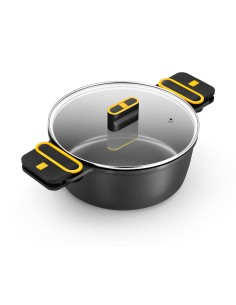 Cacerola alta de aluminio fundido con antiadherente tricapa con tapa de cristal, daily pro, ø24 cm