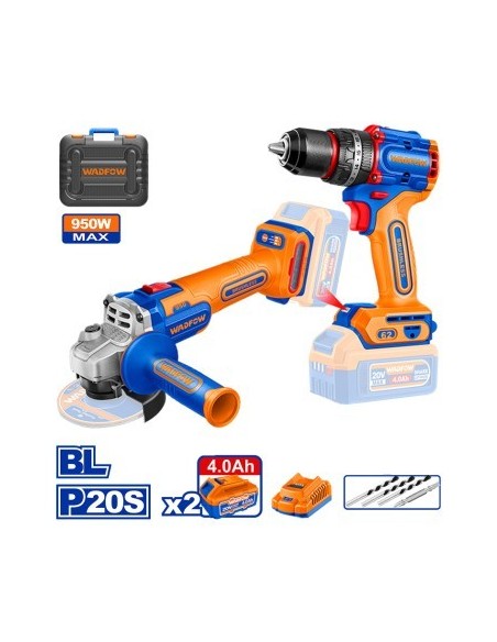 PACK TALADRO PERCUTOR + AMOLADORA A BATERIA WADFOW