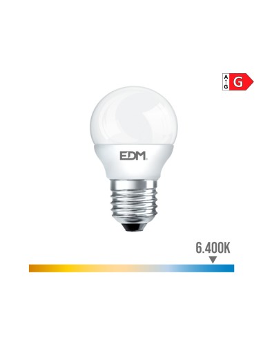 Bombilla esférica led e27 6 w 500 lm 6400 k luz fría ø4,5 x 8 cm