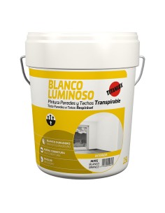 Pintura plástica acrílica estirenada interior transpirable, blanco mate luminoso, 15 l