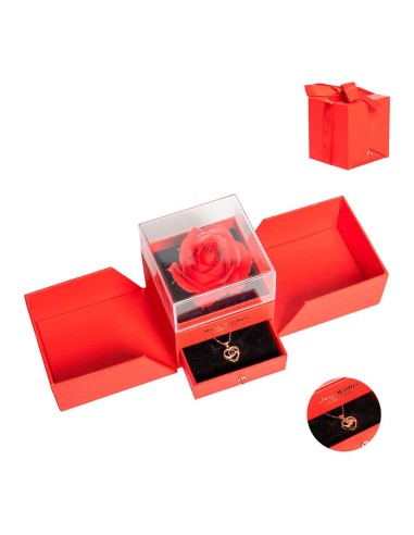 Rosa roja en caja regalo con cajón y joya, 10,5 × 10 × 11 cm
