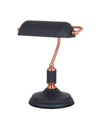Lámpara de mesa, e27, tipo banquero, negra+cobre base ø185 mm 260 x 195 x 345 mm