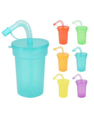 Vasos con tapa y pajita colores surtidos 6 uds
